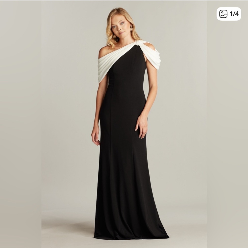 NWT Tadashi Shoji Copley shoulder drape gown